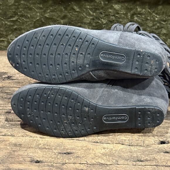 Gray Suede Fringe Ankle Boots Women’s 7 – Boho Western Comfortiva Zip Booties - Picture 6 of 6